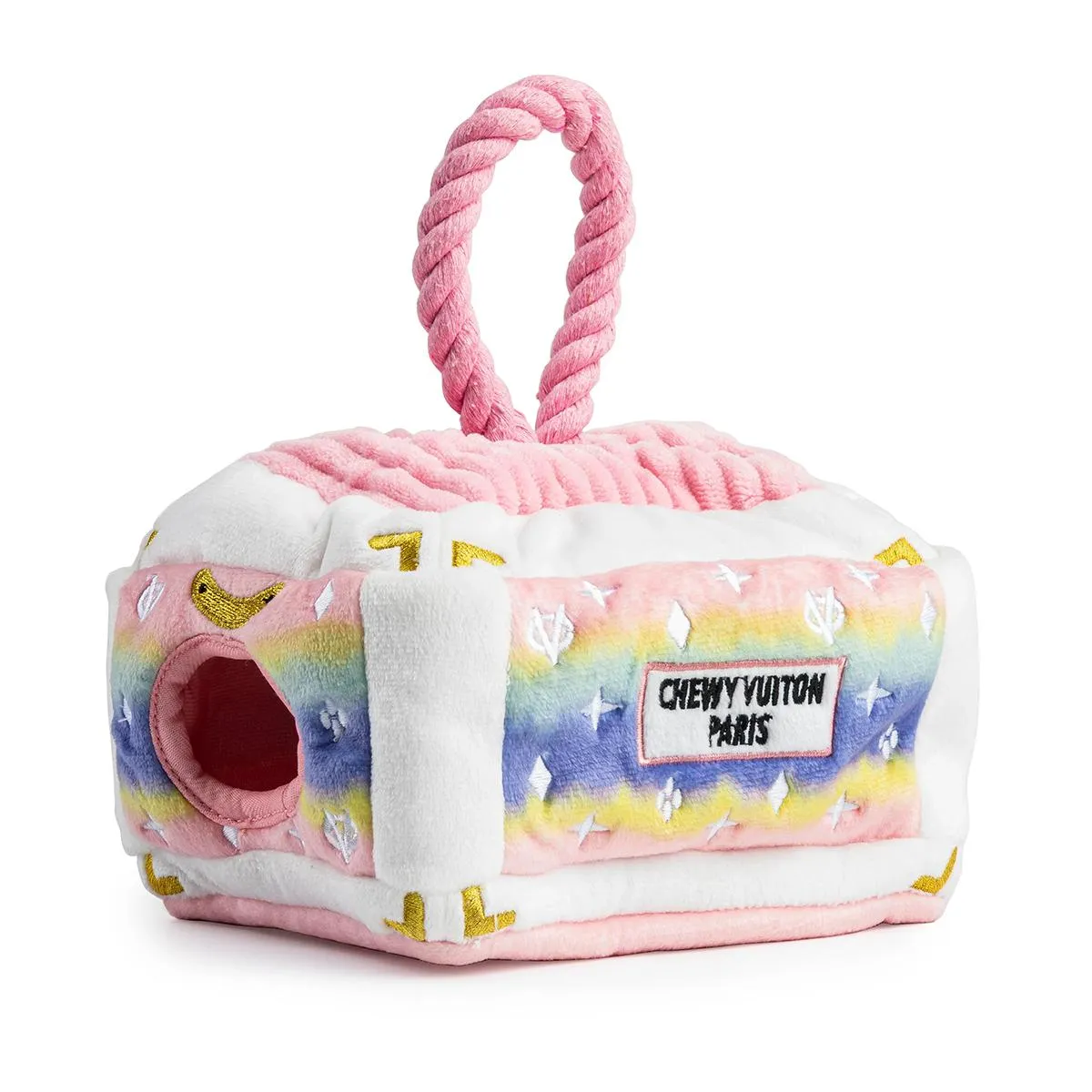 Pink Ombre Chewy Vuiton Trunk Activity House Dog Toy