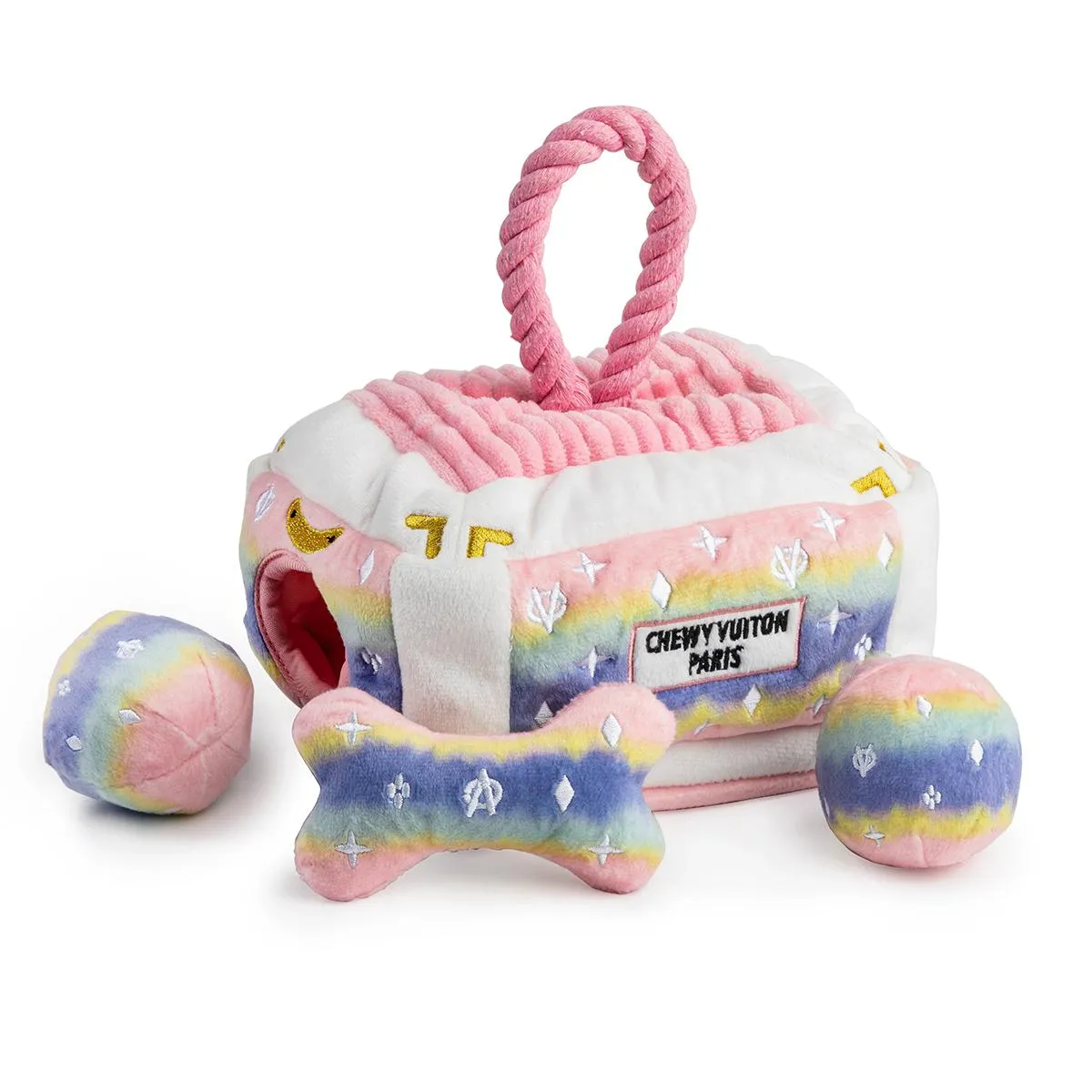 Pink Ombre Chewy Vuiton Trunk Activity House Dog Toy