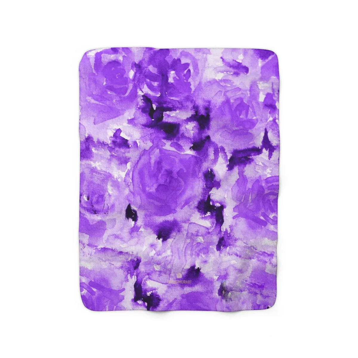 Purple Floral Abstract Print Designer Cozy Sherpa Fleece Blanket-Made in USA