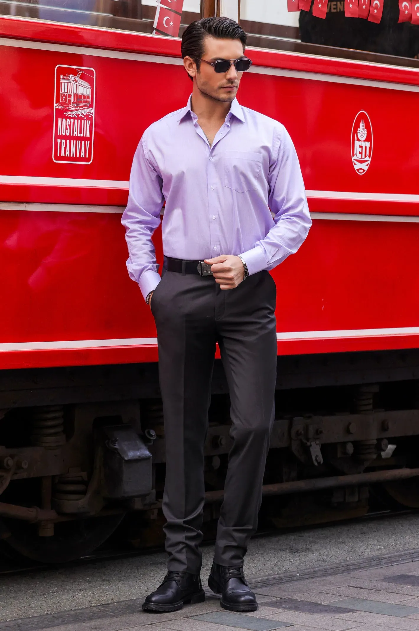 Purple Hairline Stripes Formal Shirt