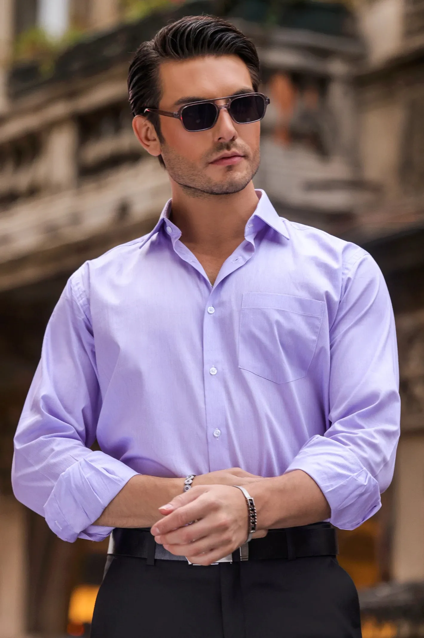Purple Hairline Stripes Formal Shirt