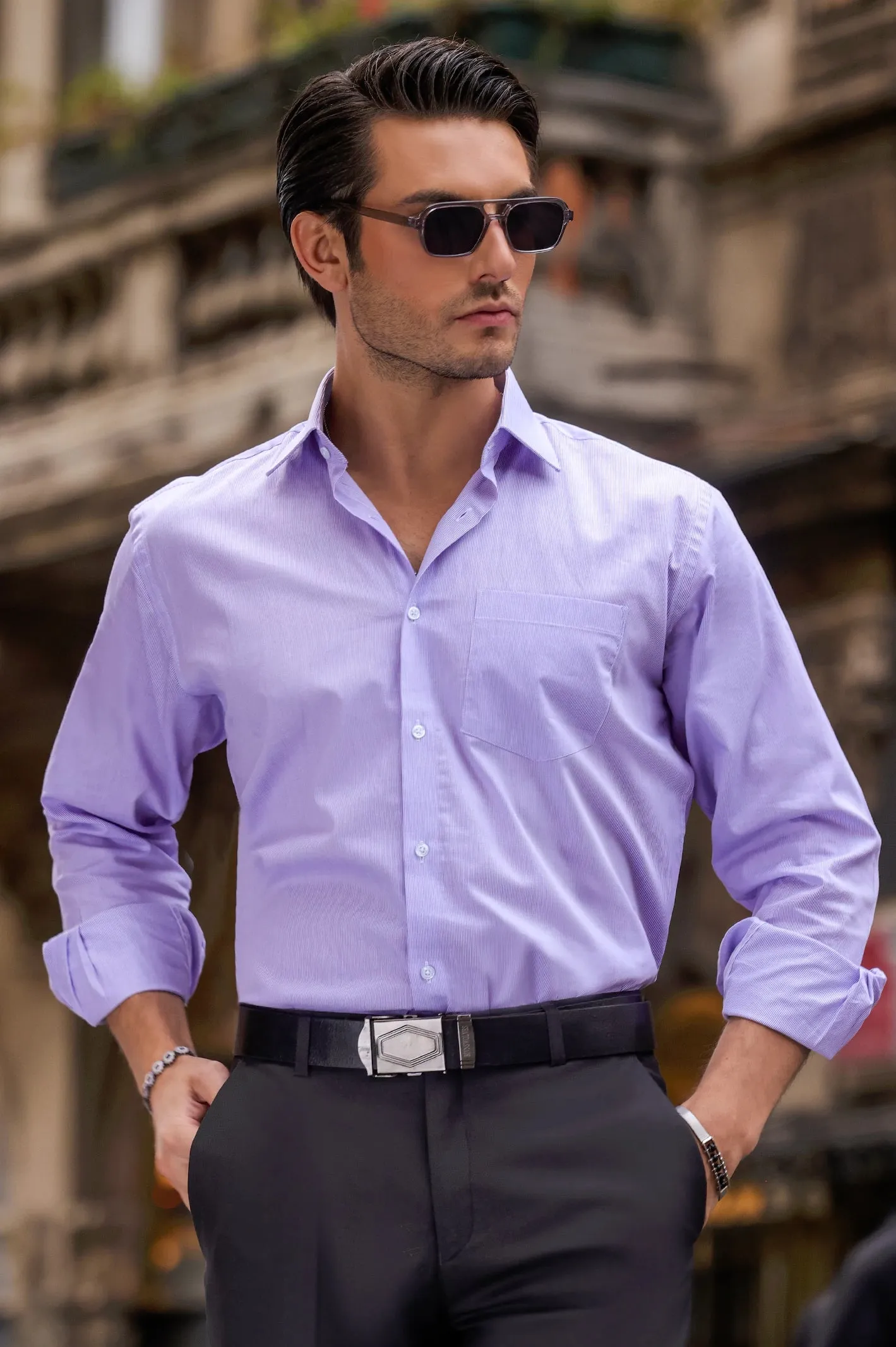 Purple Hairline Stripes Formal Shirt