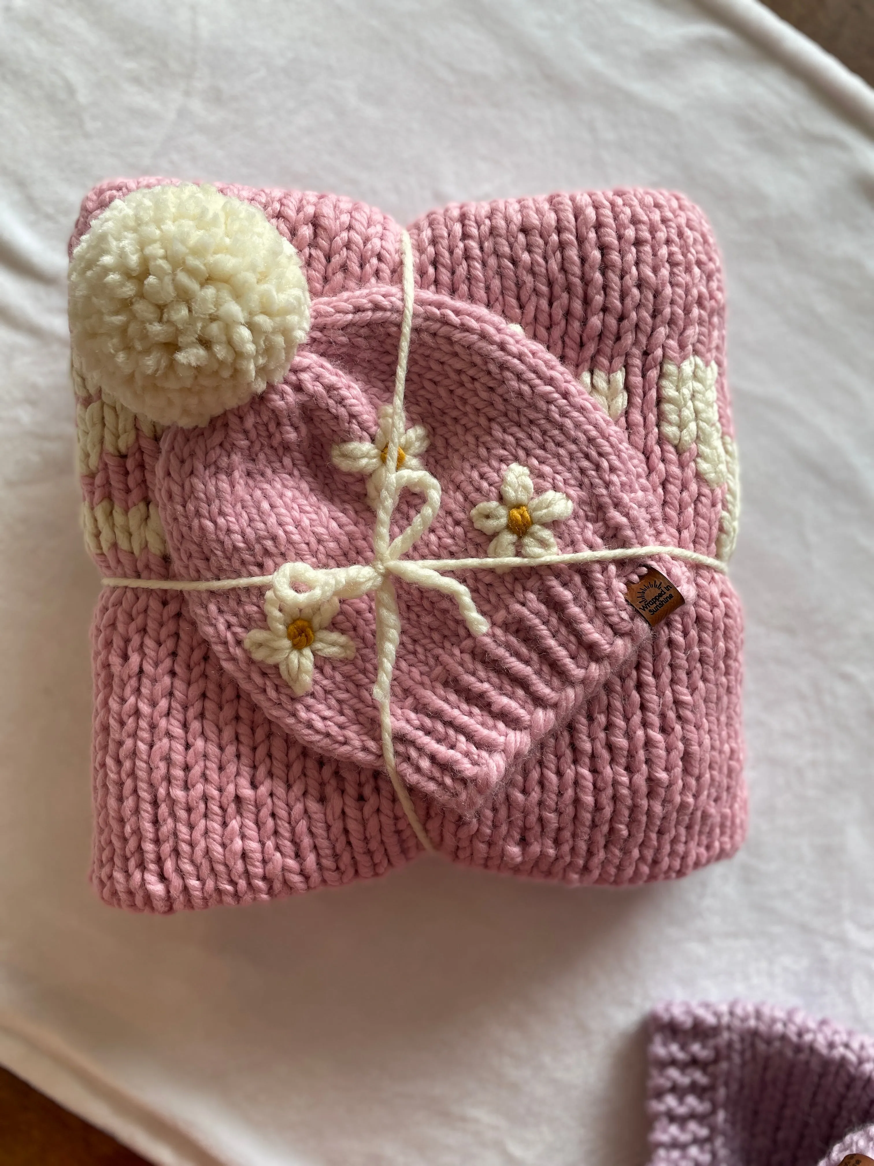 Rose Blanket with Cream Lettering
