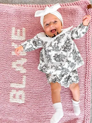 Rose Blanket with Cream Lettering