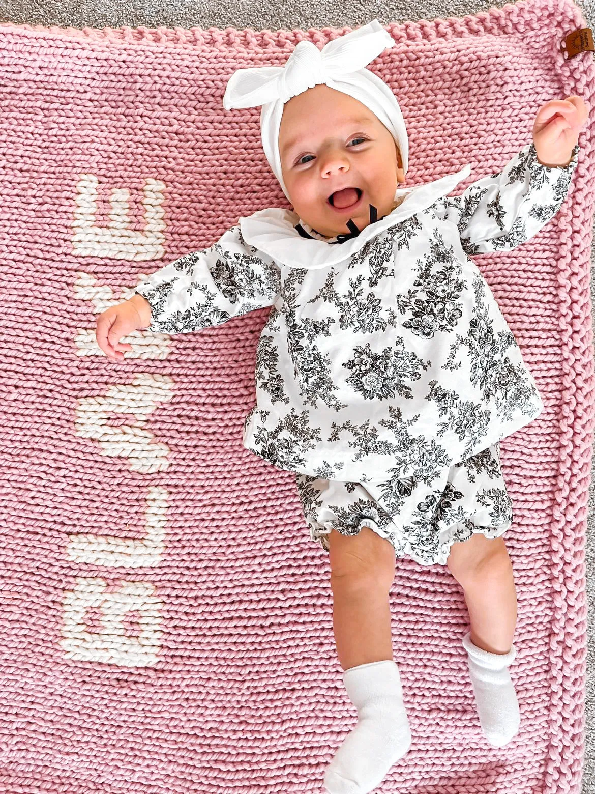 Rose Blanket with Cream Lettering