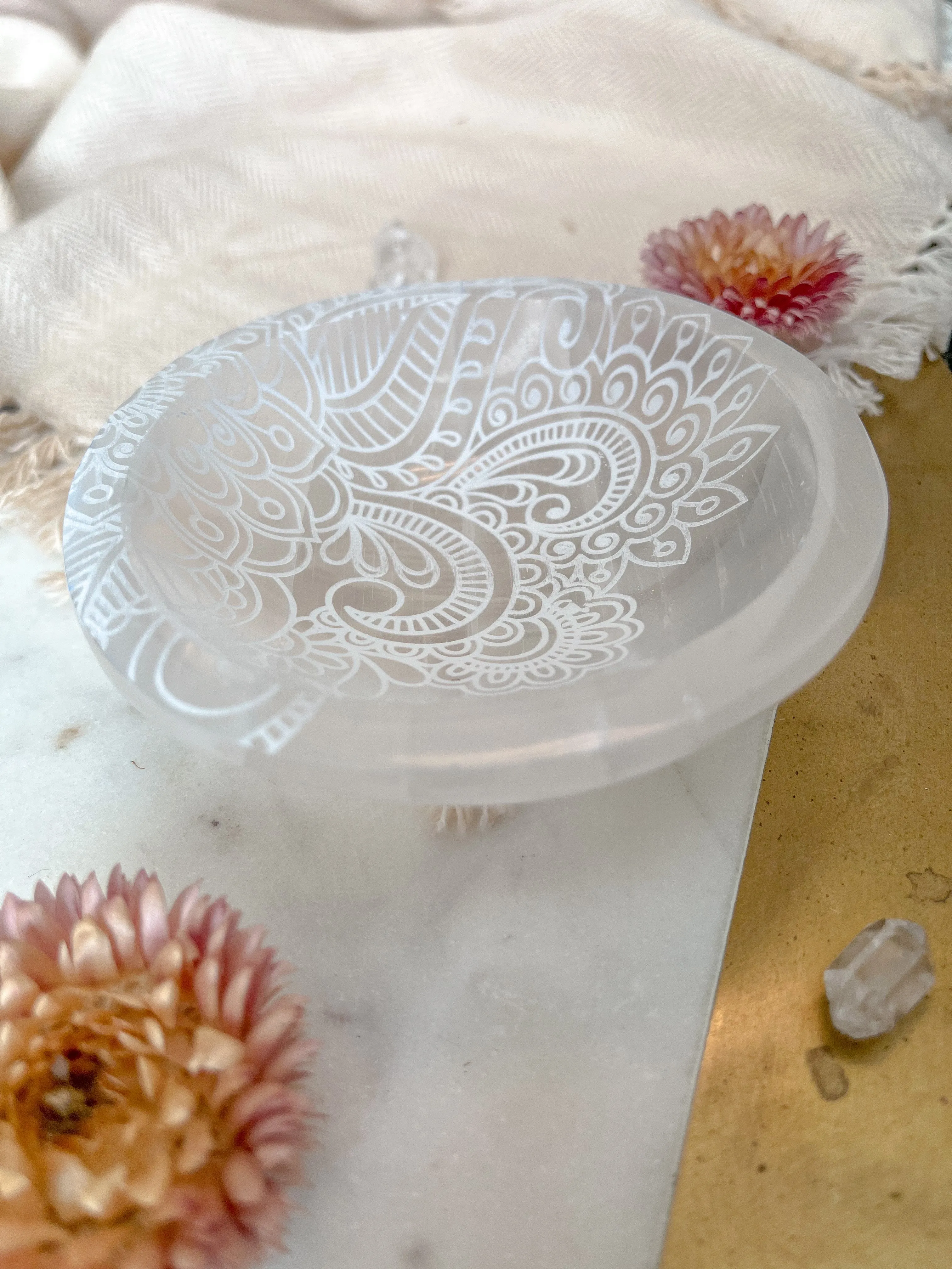 Round Selenite Jewelry & Trinket Dish Offering Bowl