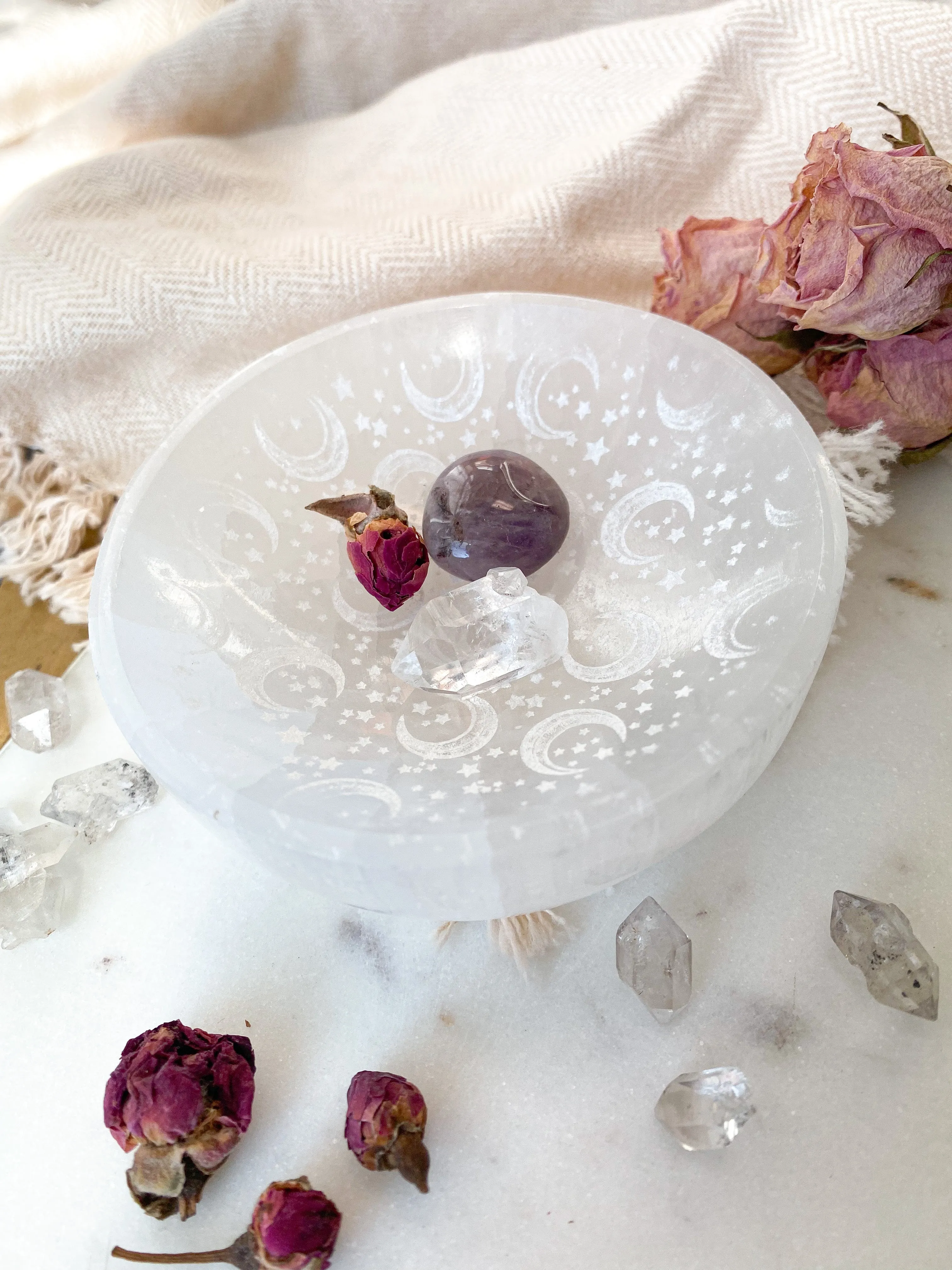 Round Selenite Jewelry & Trinket Dish Offering Bowl