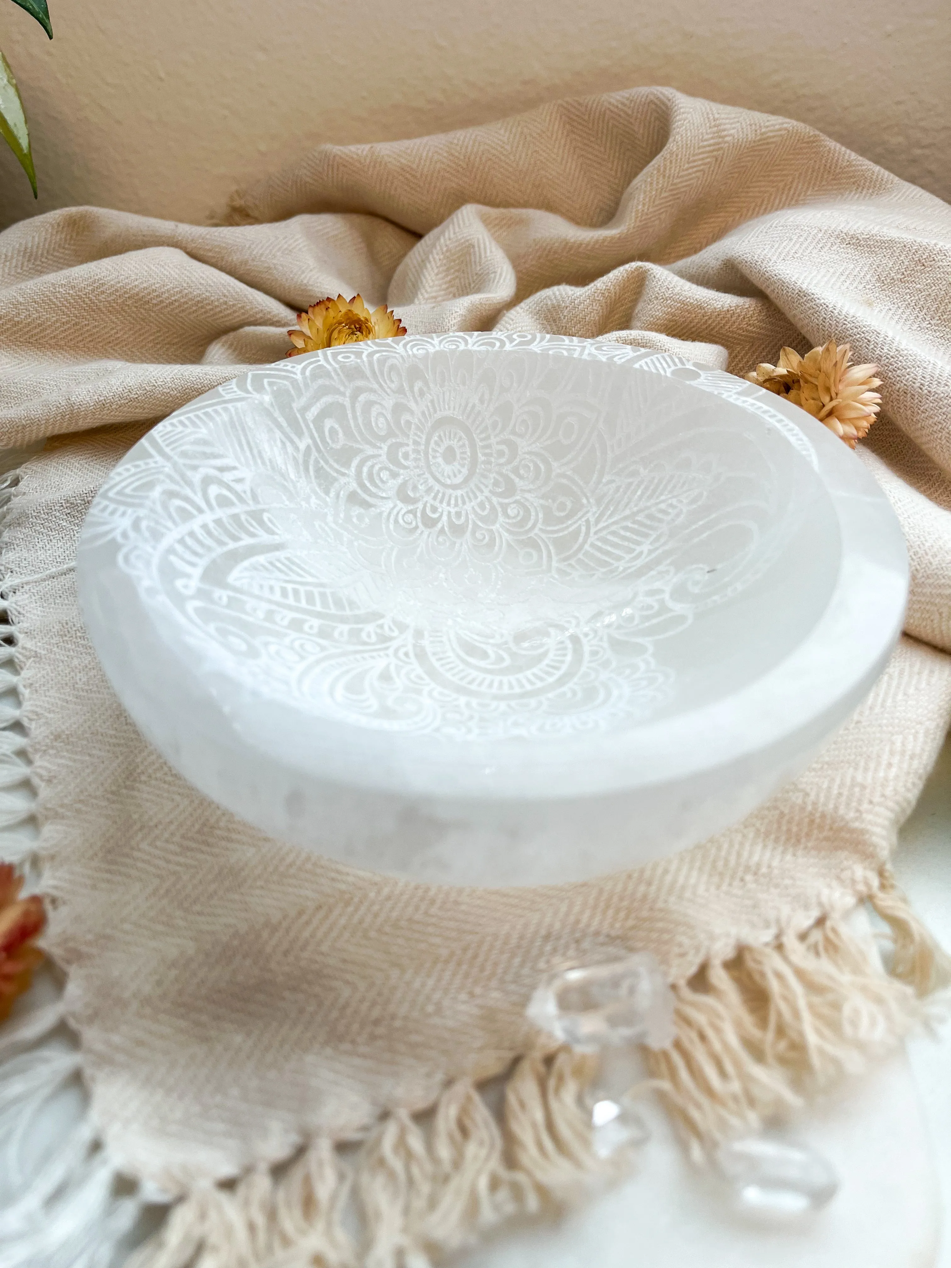 Round Selenite Jewelry & Trinket Dish Offering Bowl
