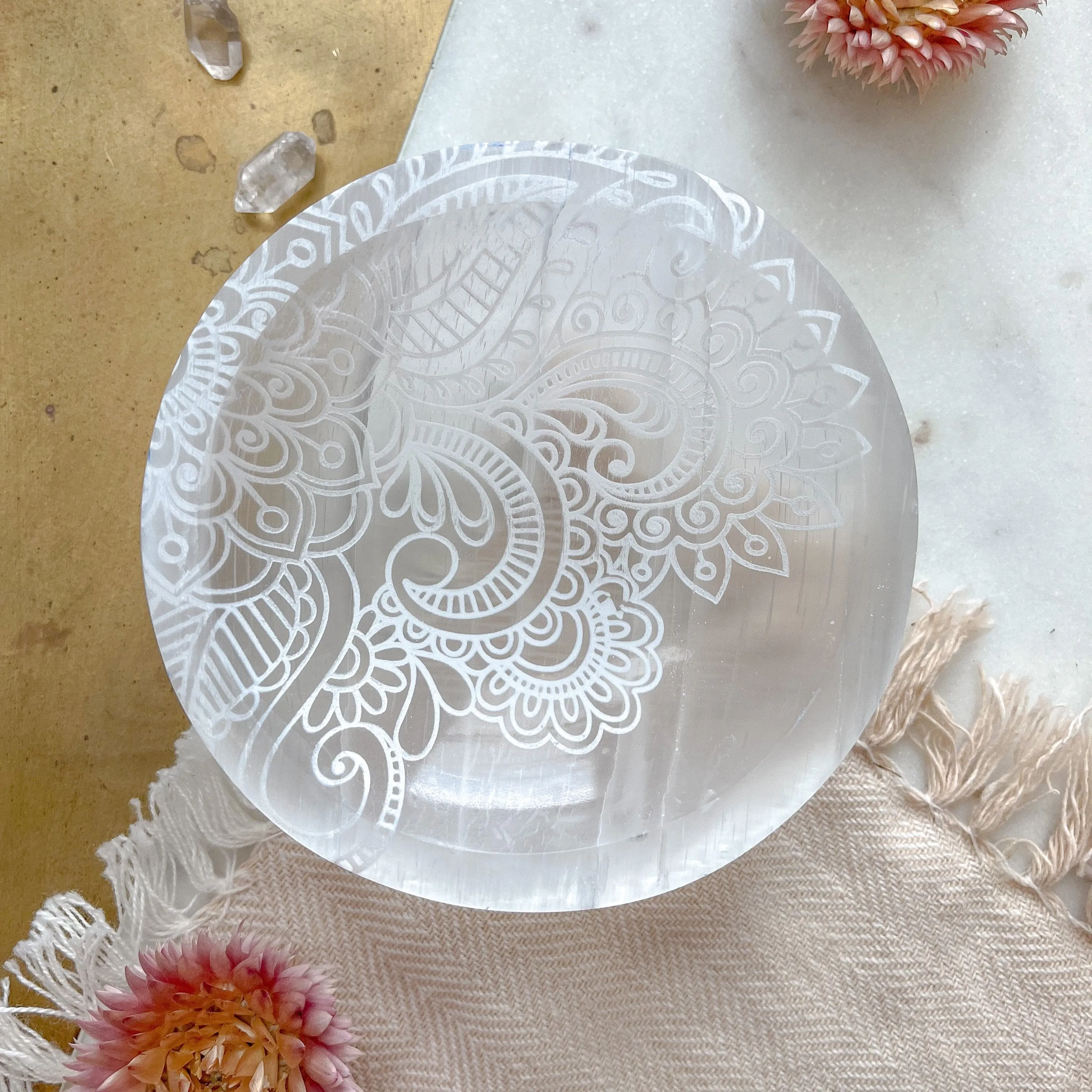 Round Selenite Jewelry & Trinket Dish Offering Bowl