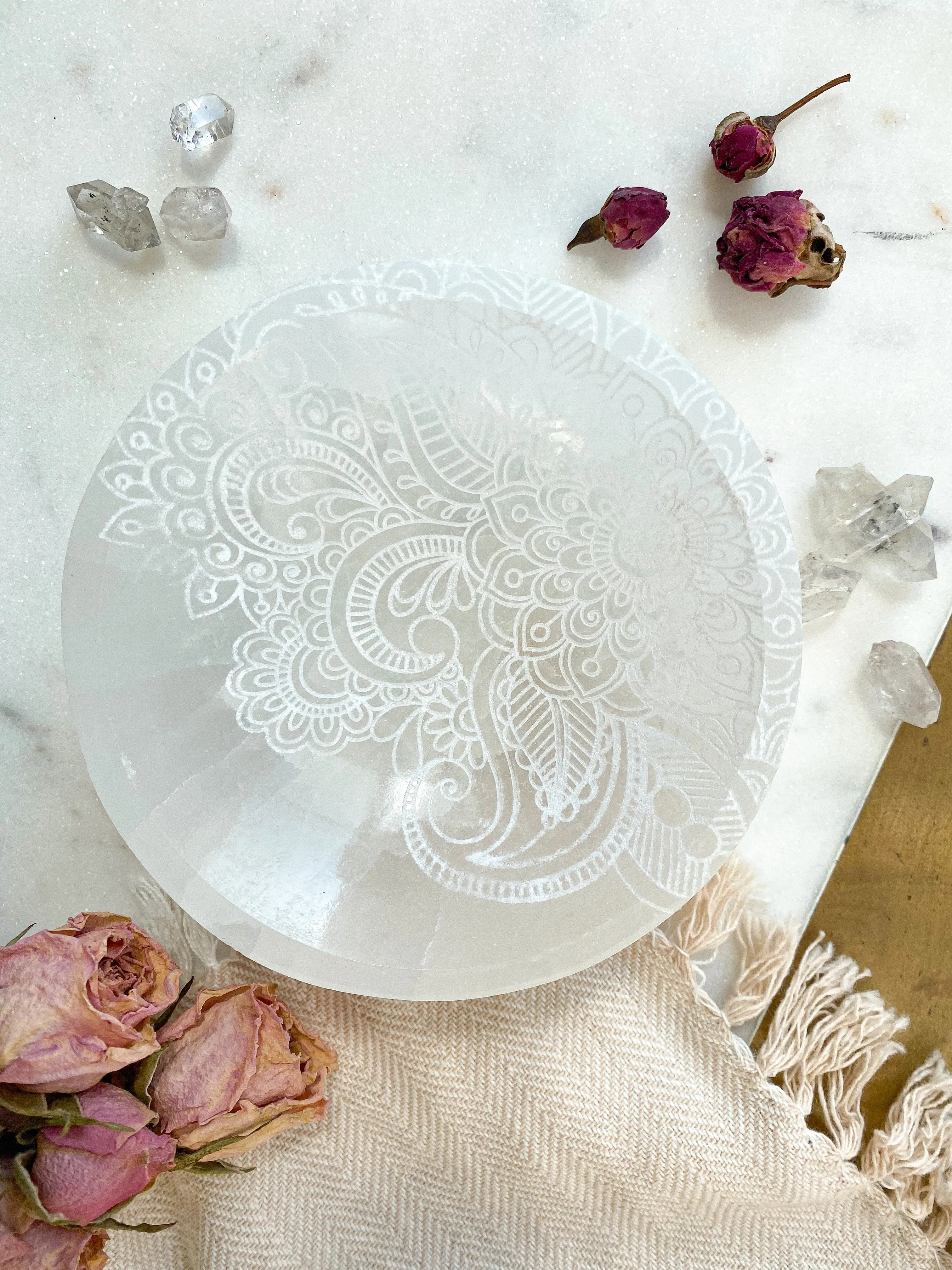 Round Selenite Jewelry & Trinket Dish Offering Bowl