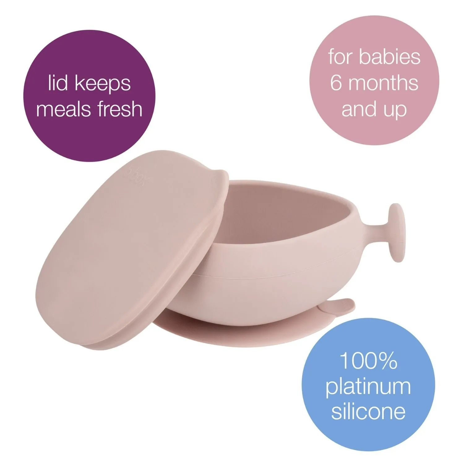 Silicone Bowl   Lid with Suction Base Blush Pink