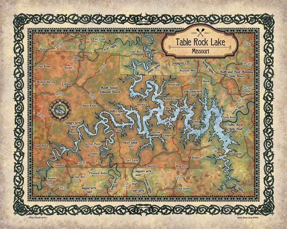 Table Rock Lake Historic Map Art Blanket Throw Soft Polar/ Silky/ Sherpa Fleece Vintage Warm Blanket For Bed Sofa Couch Gift & Travel