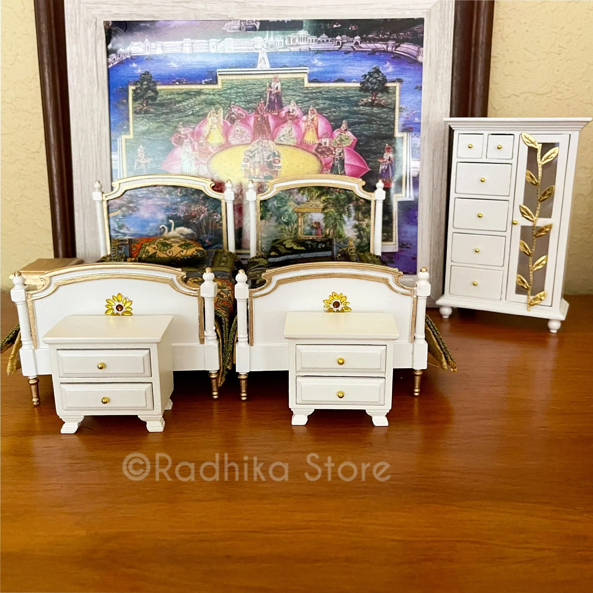 Vrindavan Forest - White with Gold -  Cottage Armoire