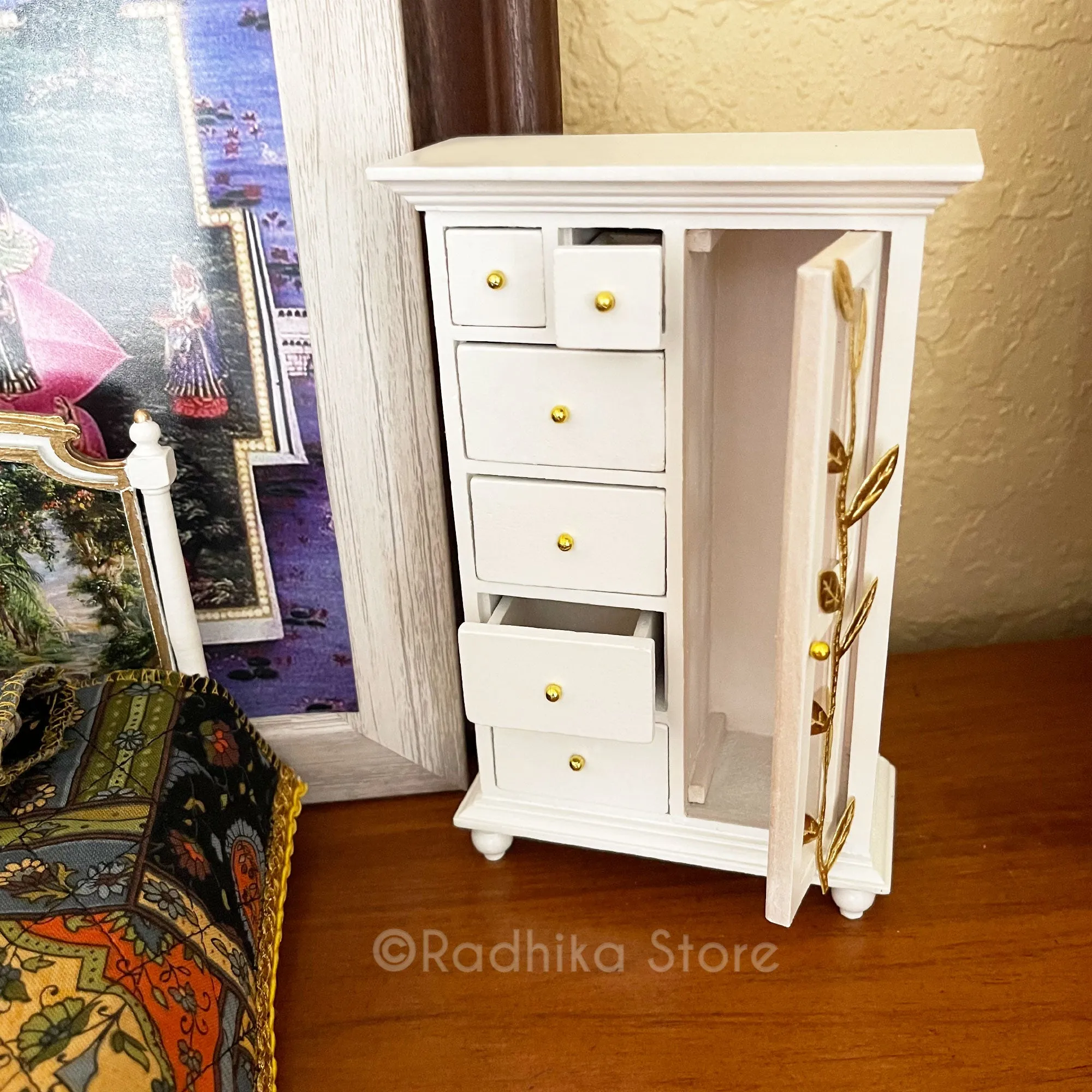 Vrindavan Forest - White with Gold -  Cottage Armoire
