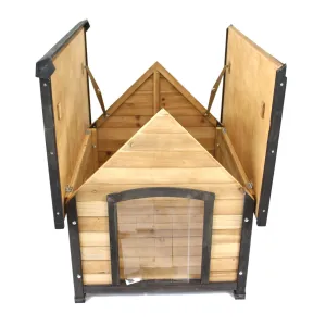 Wooden Pet Dog House Medium Kennel Indoor Outdoor Puppy Home Peak Roof