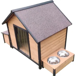 XL Extra Large Wooden Outdoor Kennel Peak Roof   Food Bowl Storage Box