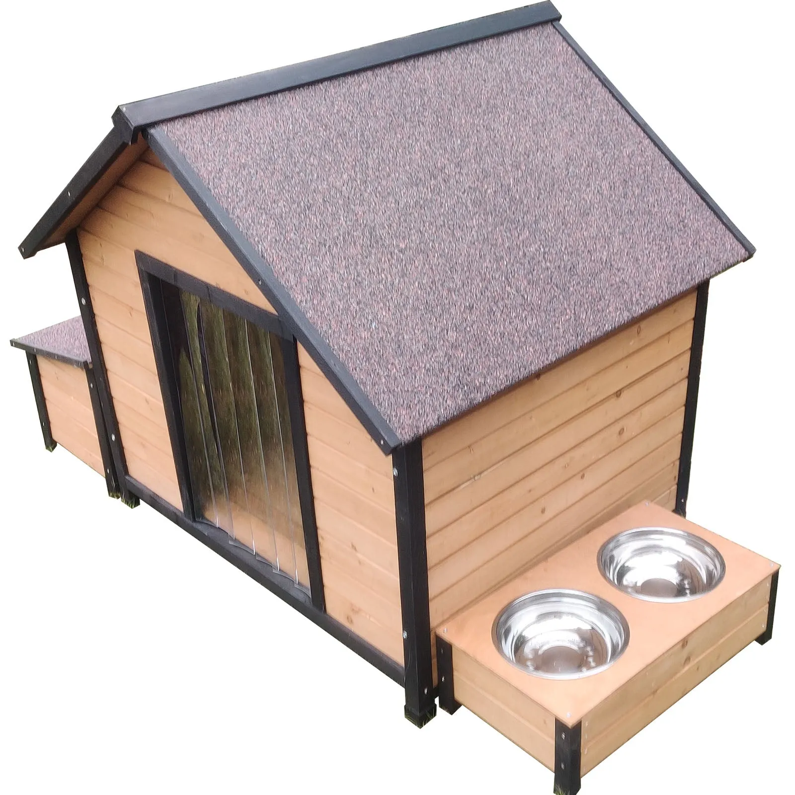 XL Extra Large Wooden Outdoor Kennel Peak Roof   Food Bowl Storage Box