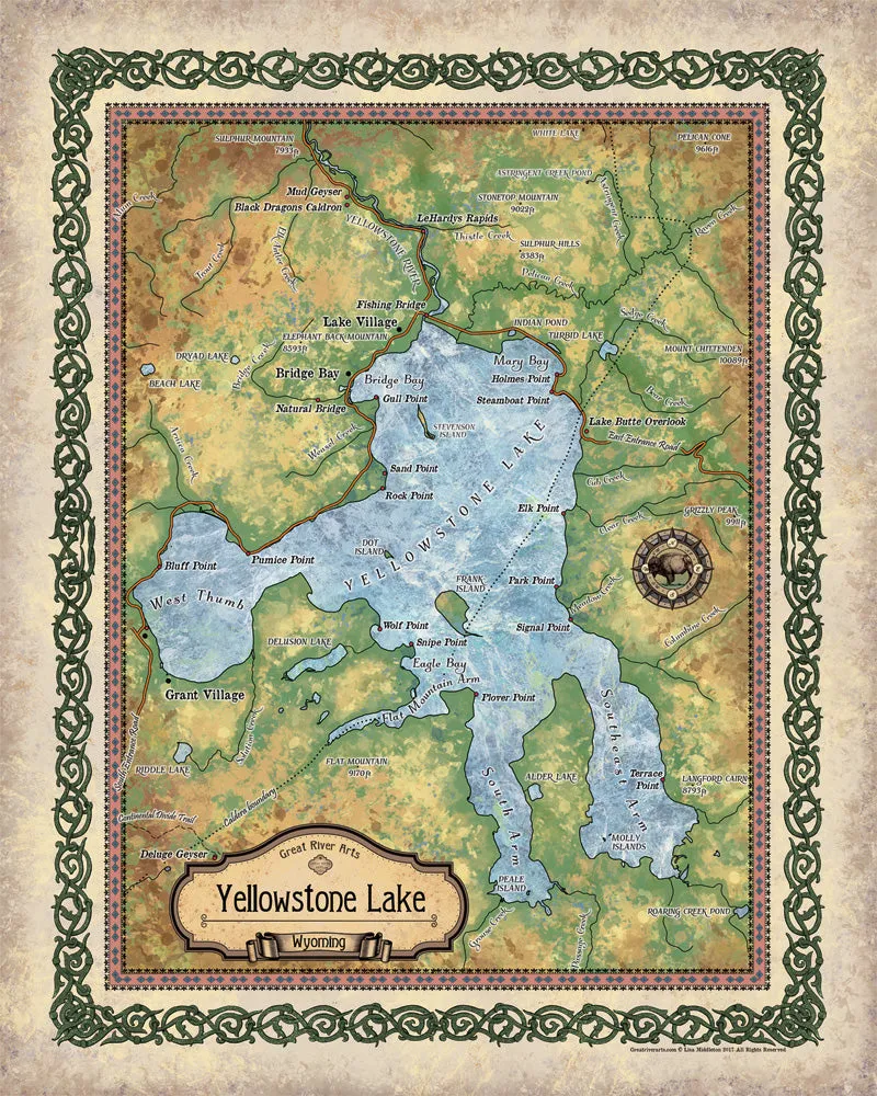 Yellowstone Lake Wyoming Antique Map Art Blanket Throw Polar/ Silky/ Sherpa Fleece Vintage Map Artwork Blanket For Bed Sofa Couch Winter Travel & Gift